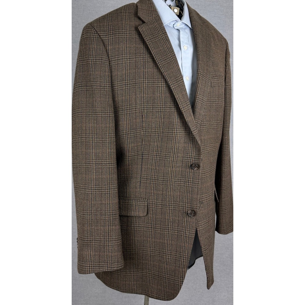 Ralph Lauren Mens Brown Glen Plaid 100% Wool Blazer Sport Coat 44L